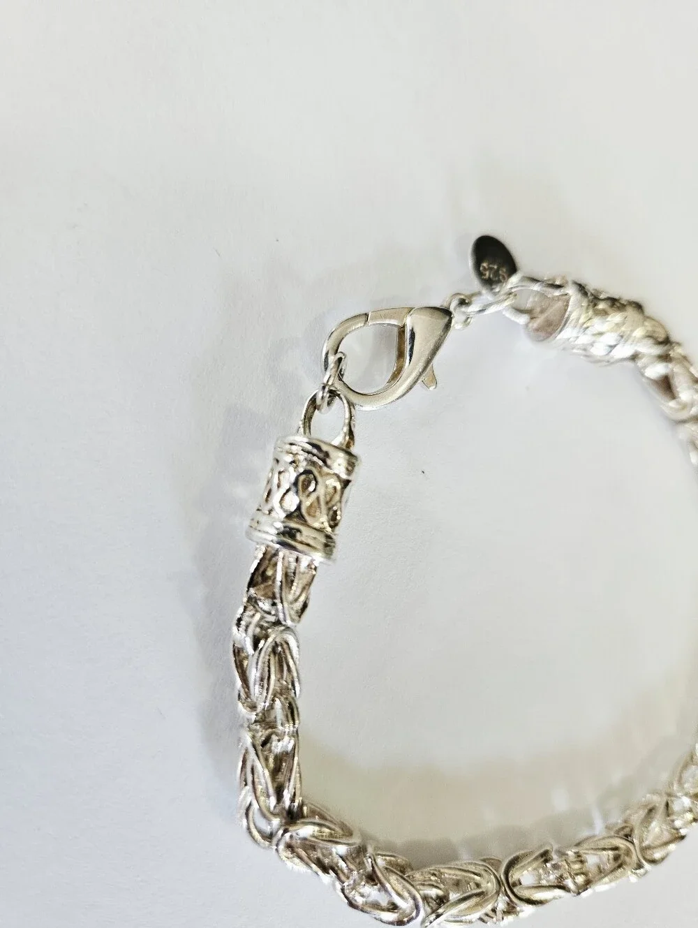 Polished Sterling Silver 925 Viking Byzantine Style Round Linked Chain Bracelet